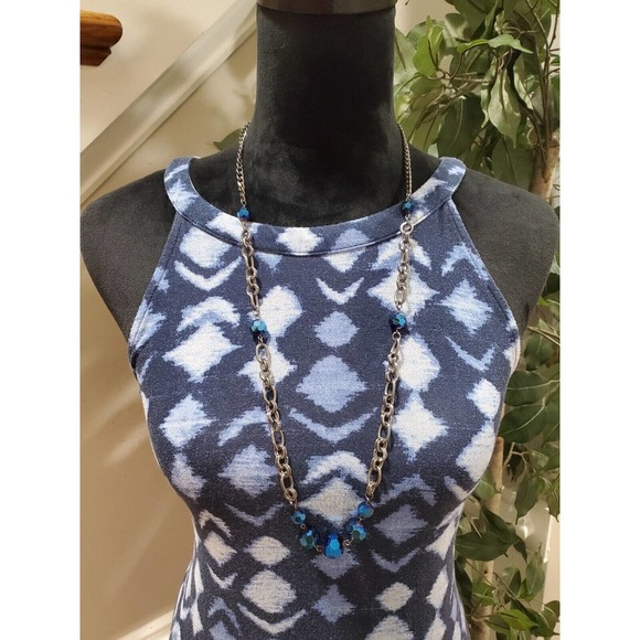 Time And Tru Women's Blue Rayon Round Neck Sleeveless Casual Knee Length Dress L - Picture 11 of 12